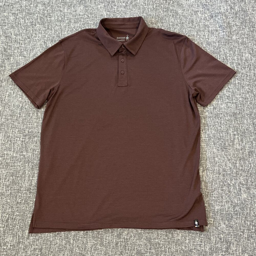 Smartwool Polo Shirt Mens Large Short Sleeve Brown/Burgundy Merino Wool Blend